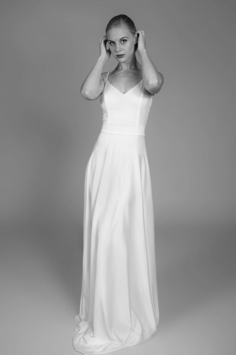 minimalist bridal dress gown white for hire